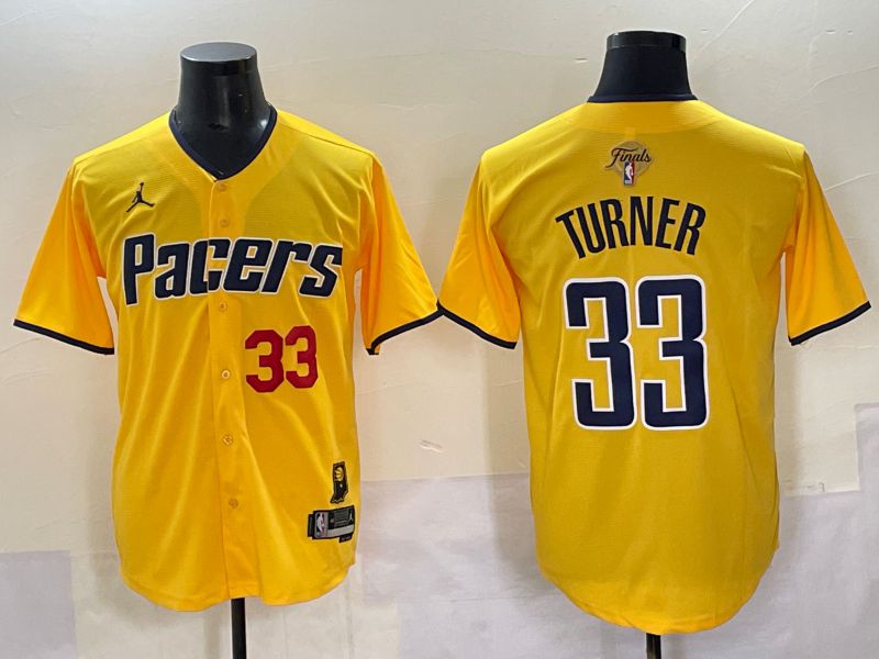 Men 2025 Indiana Pacers 33 Turner Yellow Joint Name NBA Jersey style 23